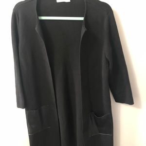 black cardigan with faux leather pockets - size S
